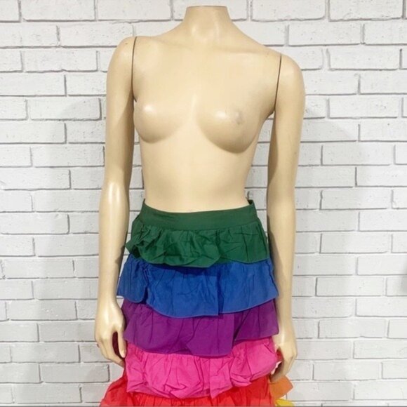 FARM Rio Color-Block Tiered Midi Skirt • Size XS • Vibrant Multi-Color Statement - Picture 9 of 13